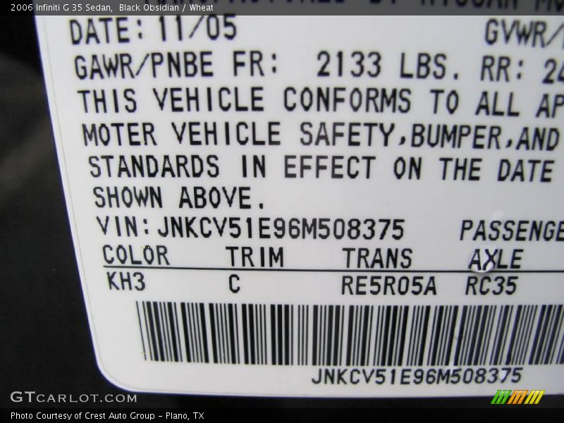 Black Obsidian / Wheat 2006 Infiniti G 35 Sedan