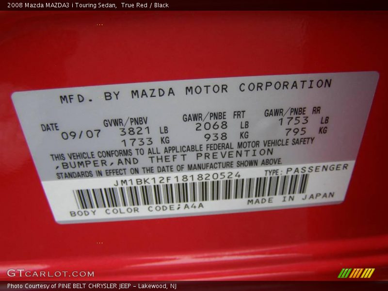 True Red / Black 2008 Mazda MAZDA3 i Touring Sedan
