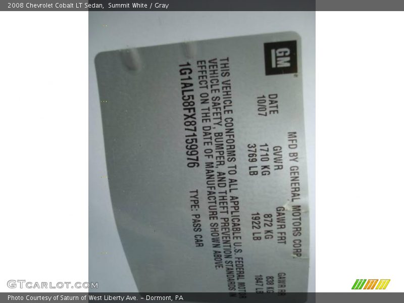 Summit White / Gray 2008 Chevrolet Cobalt LT Sedan