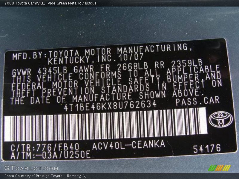 Aloe Green Metallic / Bisque 2008 Toyota Camry LE