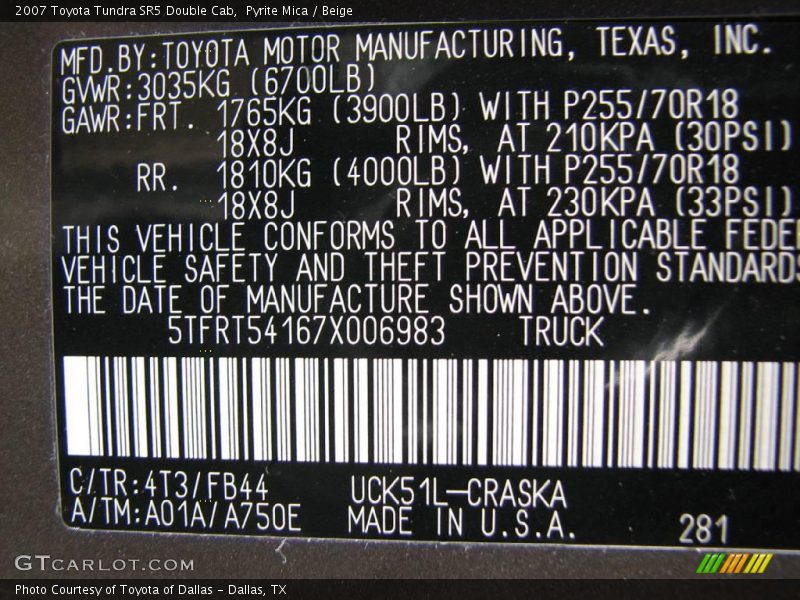 Pyrite Mica / Beige 2007 Toyota Tundra SR5 Double Cab