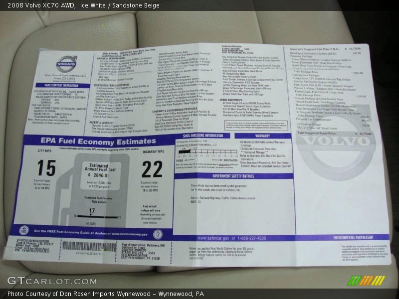 Ice White / Sandstone Beige 2008 Volvo XC70 AWD