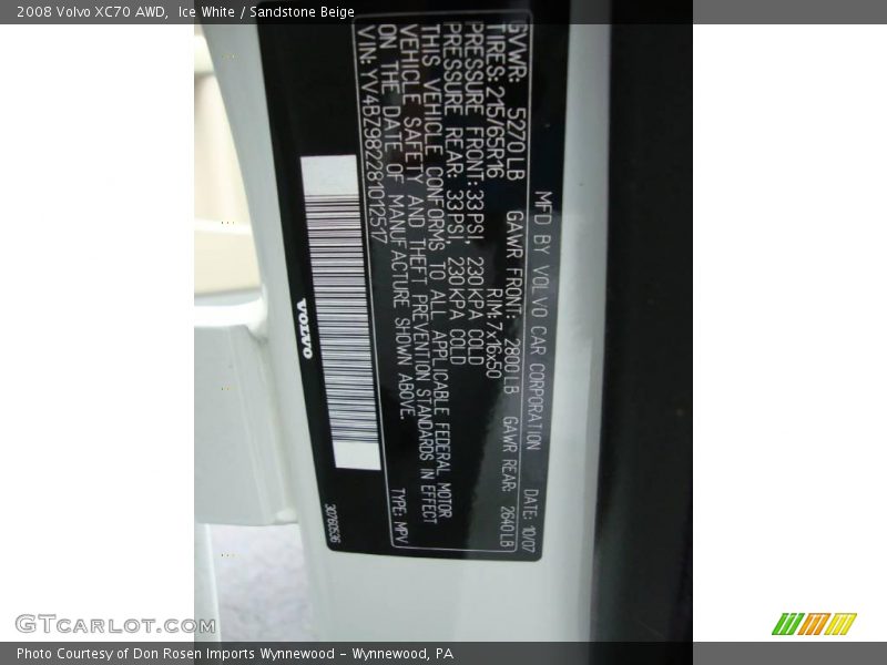 Ice White / Sandstone Beige 2008 Volvo XC70 AWD