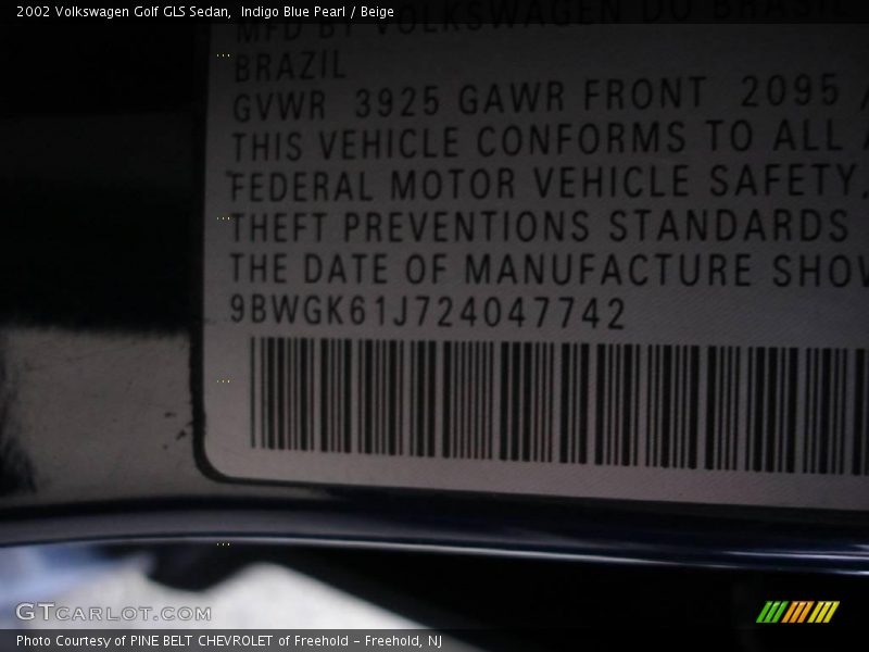 Indigo Blue Pearl / Beige 2002 Volkswagen Golf GLS Sedan
