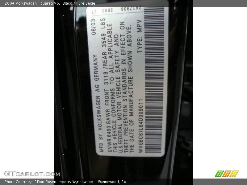 Black / Pure Beige 2004 Volkswagen Touareg V6