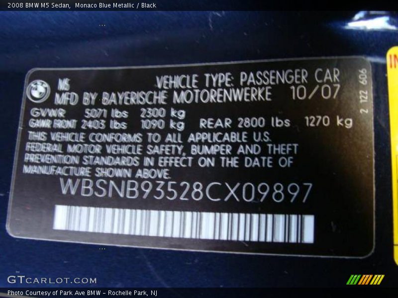 Monaco Blue Metallic / Black 2008 BMW M5 Sedan