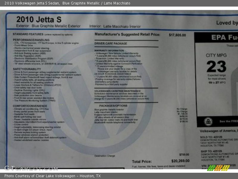 Blue Graphite Metallic / Latte Macchiato 2010 Volkswagen Jetta S Sedan