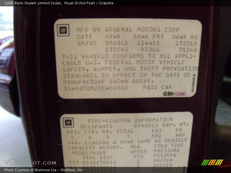 Royal Orchid Pearl / Graphite 1996 Buick Skylark Limited Sedan