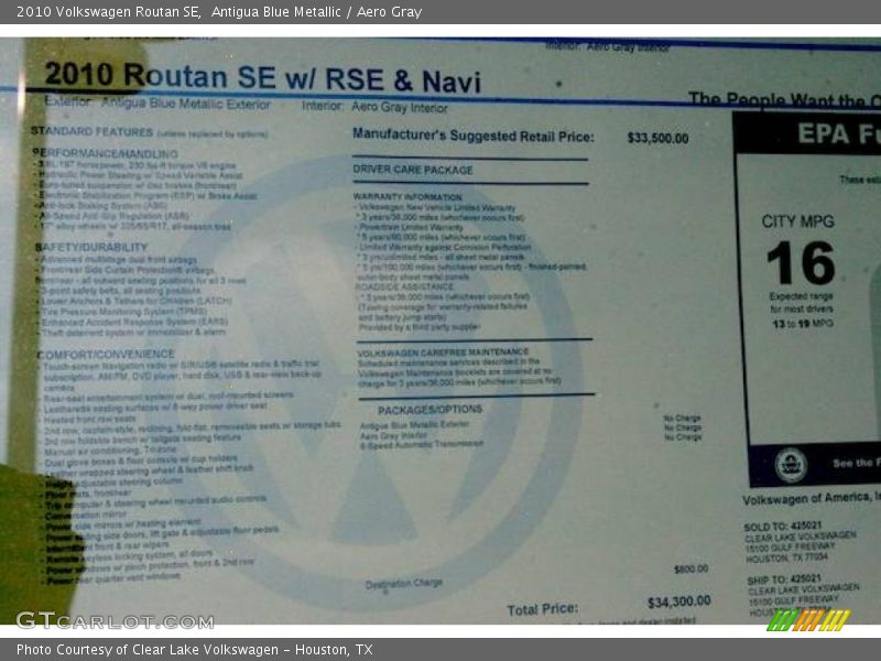 Antigua Blue Metallic / Aero Gray 2010 Volkswagen Routan SE