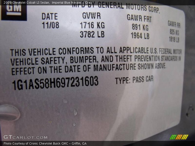 Imperial Blue Metallic / Gray 2009 Chevrolet Cobalt LS Sedan