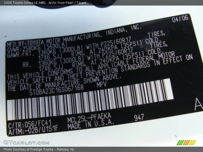 Arctic Frost Pearl / Taupe 2006 Toyota Sienna LE AWD