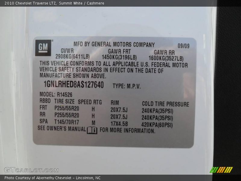 Summit White / Cashmere 2010 Chevrolet Traverse LTZ