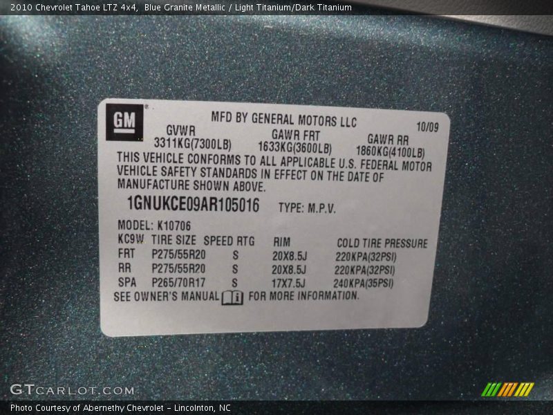 Blue Granite Metallic / Light Titanium/Dark Titanium 2010 Chevrolet Tahoe LTZ 4x4