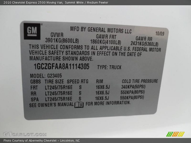 Summit White / Medium Pewter 2010 Chevrolet Express 2500 Moving Van