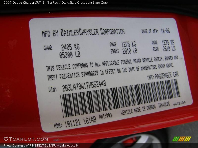 TorRed / Dark Slate Gray/Light Slate Gray 2007 Dodge Charger SRT-8