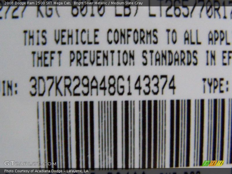 Bright Silver Metallic / Medium Slate Gray 2008 Dodge Ram 2500 SXT Mega Cab