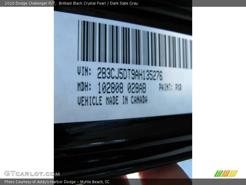 Brilliant Black Crystal Pearl / Dark Slate Gray 2010 Dodge Challenger R/T