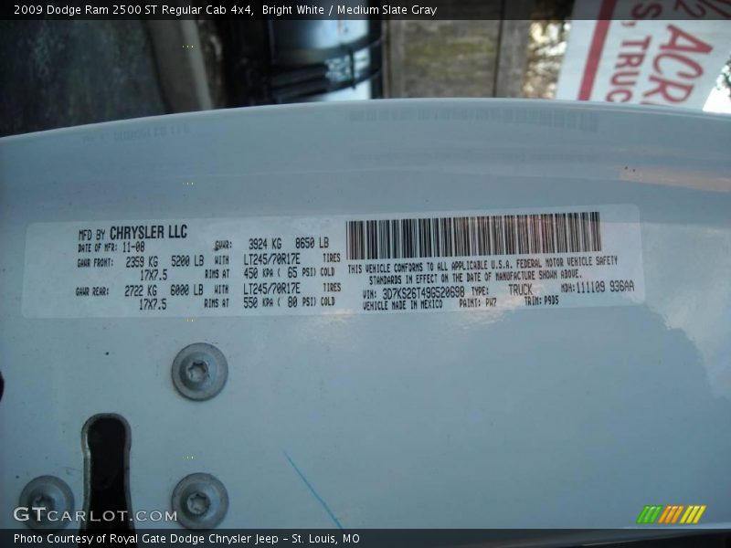 Bright White / Medium Slate Gray 2009 Dodge Ram 2500 ST Regular Cab 4x4