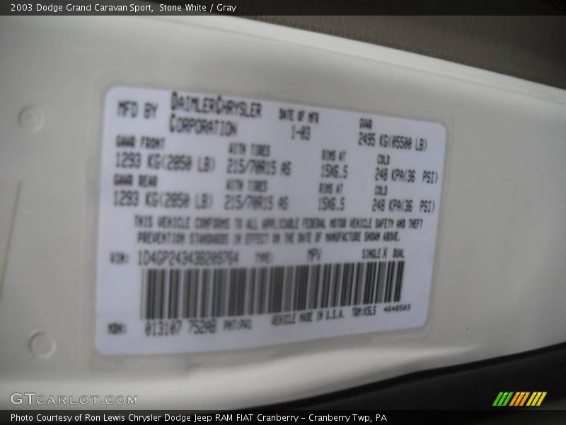Stone White / Gray 2003 Dodge Grand Caravan Sport