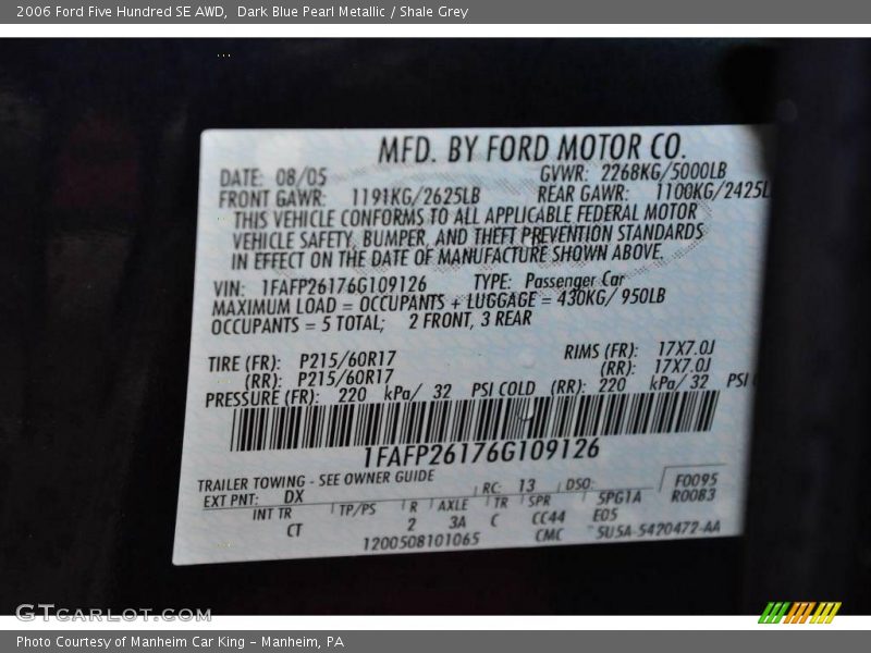 Dark Blue Pearl Metallic / Shale Grey 2006 Ford Five Hundred SE AWD