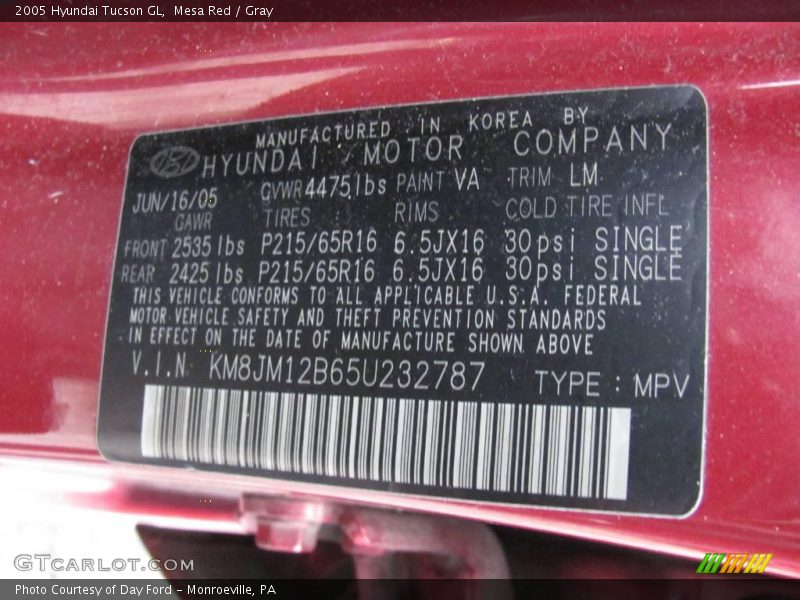 Mesa Red / Gray 2005 Hyundai Tucson GL