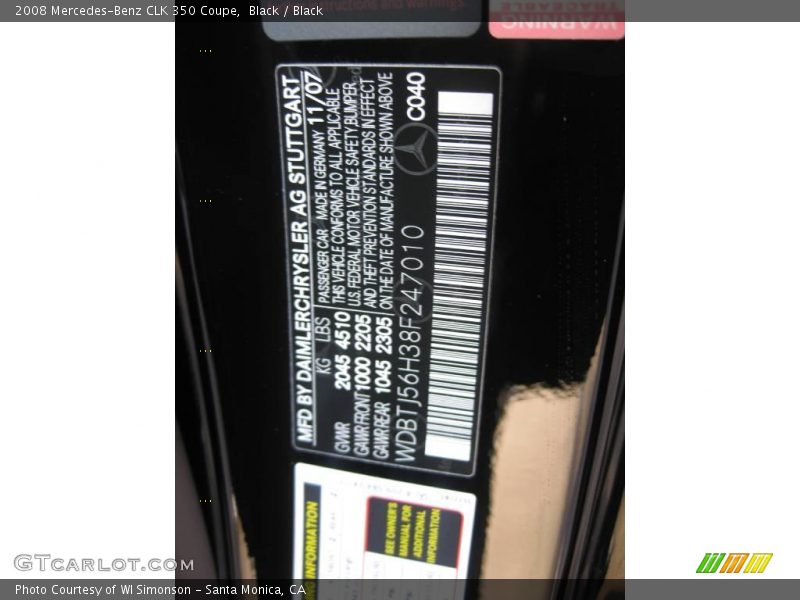 Black / Black 2008 Mercedes-Benz CLK 350 Coupe