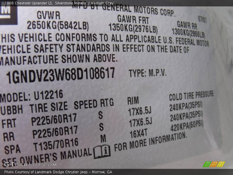 Silverstone Metallic / Medium Gray 2008 Chevrolet Uplander LS