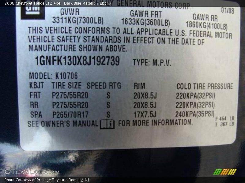 Dark Blue Metallic / Ebony 2008 Chevrolet Tahoe LTZ 4x4