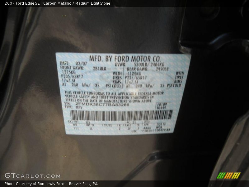 Carbon Metallic / Medium Light Stone 2007 Ford Edge SE