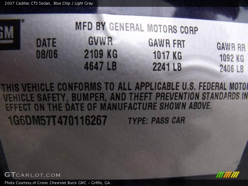 Blue Chip / Light Gray 2007 Cadillac CTS Sedan