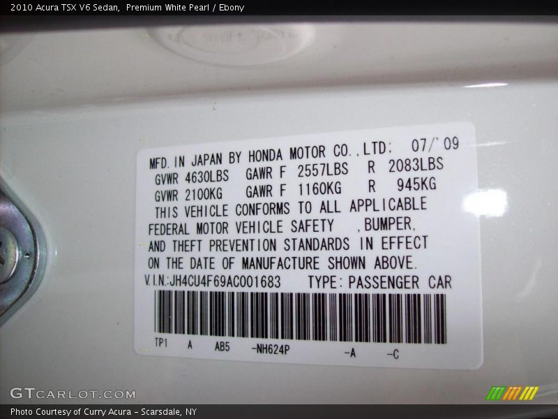 Premium White Pearl / Ebony 2010 Acura TSX V6 Sedan