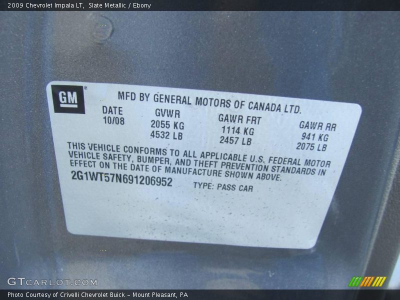 Slate Metallic / Ebony 2009 Chevrolet Impala LT