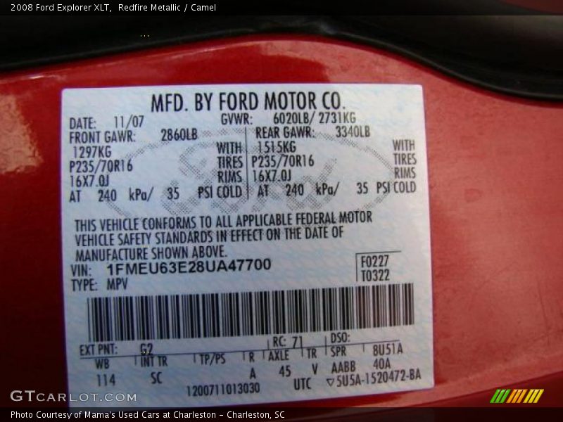 Redfire Metallic / Camel 2008 Ford Explorer XLT