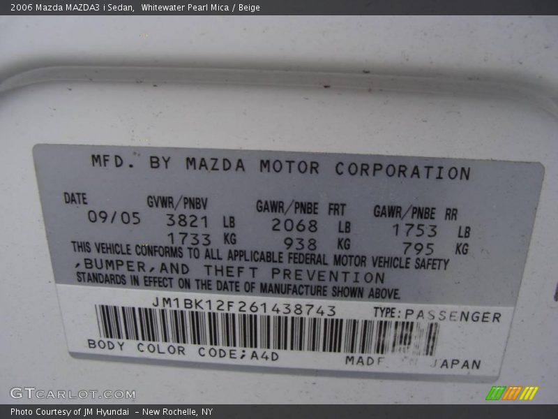 Whitewater Pearl Mica / Beige 2006 Mazda MAZDA3 i Sedan