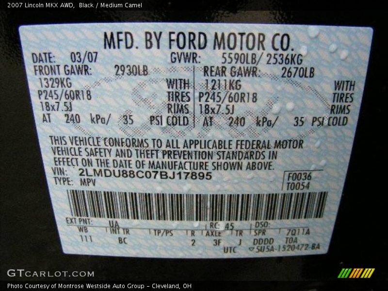 Black / Medium Camel 2007 Lincoln MKX AWD