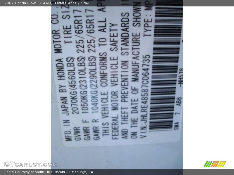 Taffeta White / Gray 2007 Honda CR-V EX 4WD