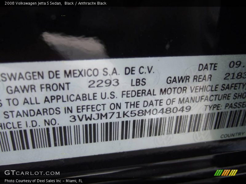 Black / Anthracite Black 2008 Volkswagen Jetta S Sedan