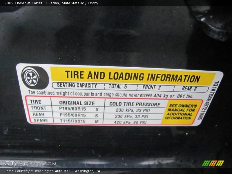 Slate Metallic / Ebony 2009 Chevrolet Cobalt LT Sedan