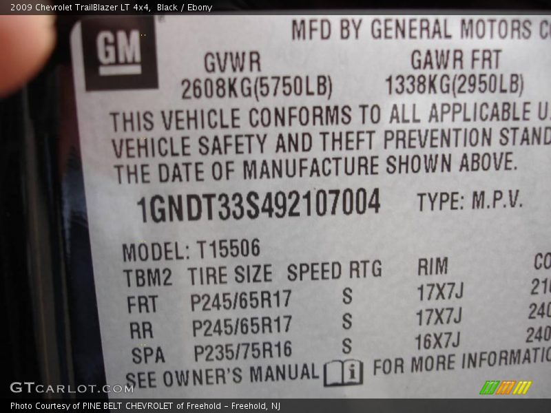 Black / Ebony 2009 Chevrolet TrailBlazer LT 4x4