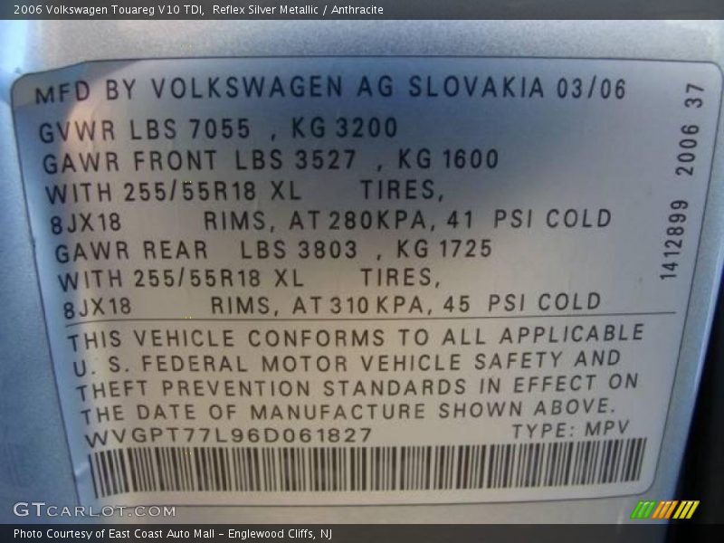 Reflex Silver Metallic / Anthracite 2006 Volkswagen Touareg V10 TDI