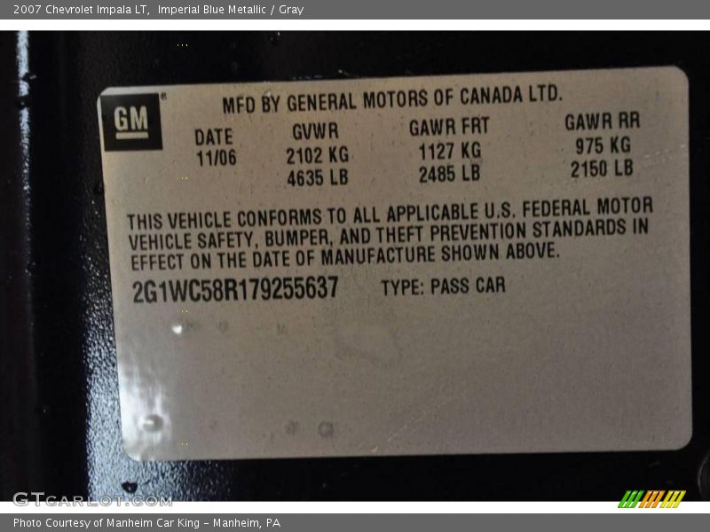 Imperial Blue Metallic / Gray 2007 Chevrolet Impala LT