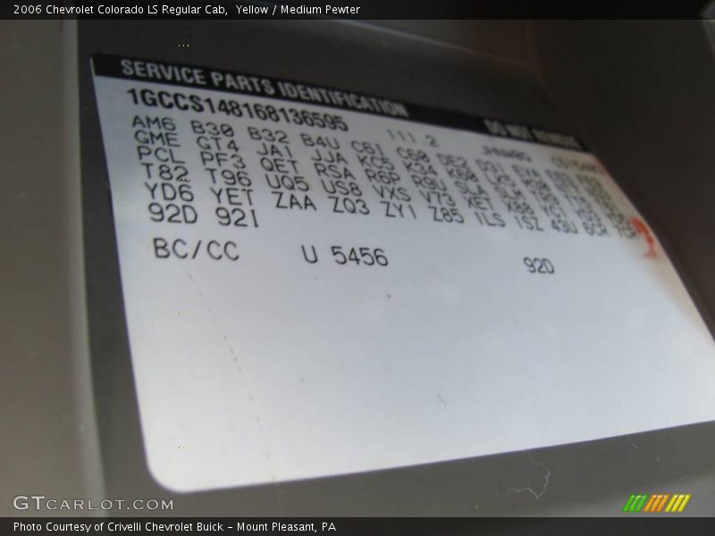 Yellow / Medium Pewter 2006 Chevrolet Colorado LS Regular Cab