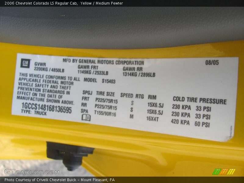 Yellow / Medium Pewter 2006 Chevrolet Colorado LS Regular Cab