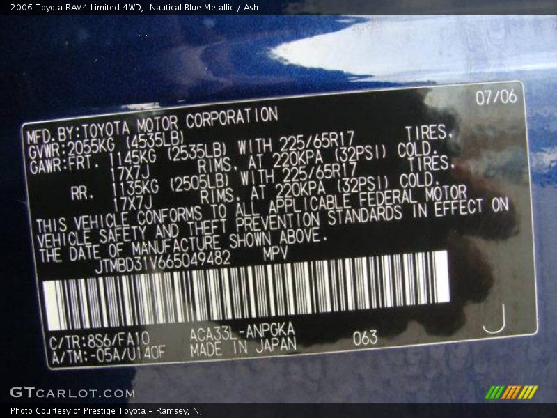 Nautical Blue Metallic / Ash 2006 Toyota RAV4 Limited 4WD