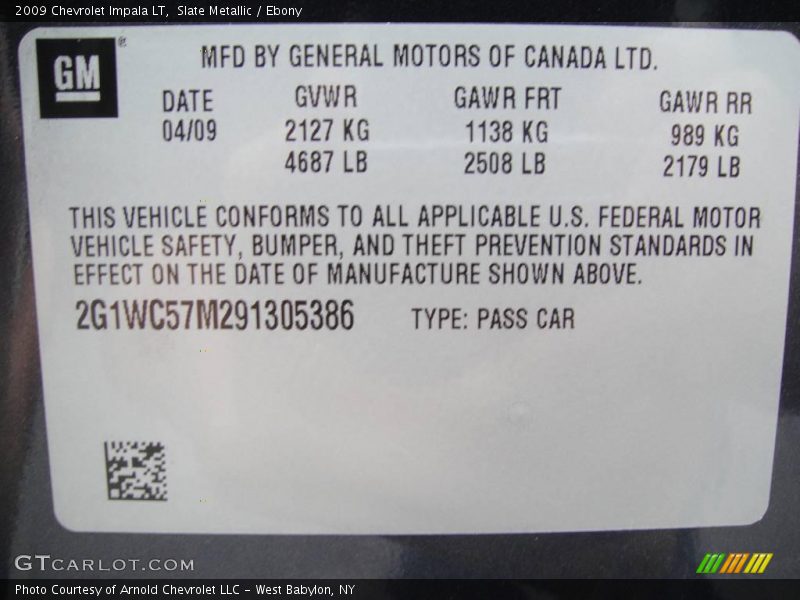 Slate Metallic / Ebony 2009 Chevrolet Impala LT