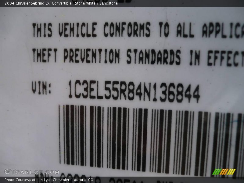 Stone White / Sandstone 2004 Chrysler Sebring LXi Convertible