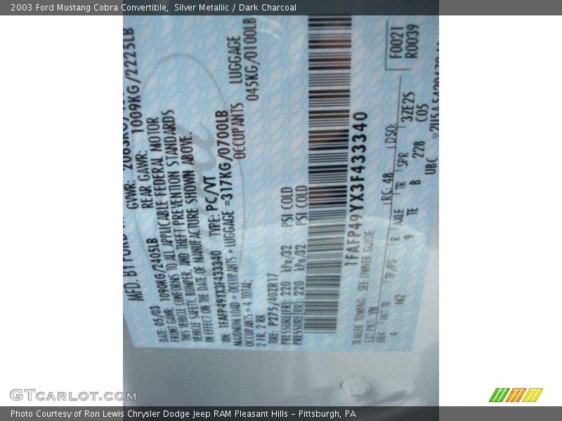 Silver Metallic / Dark Charcoal 2003 Ford Mustang Cobra Convertible
