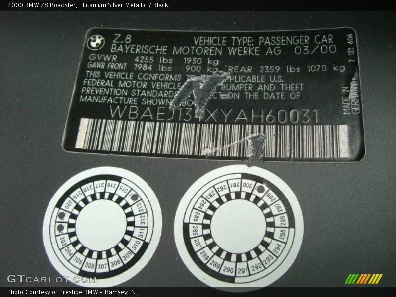 Titanium Silver Metallic / Black 2000 BMW Z8 Roadster