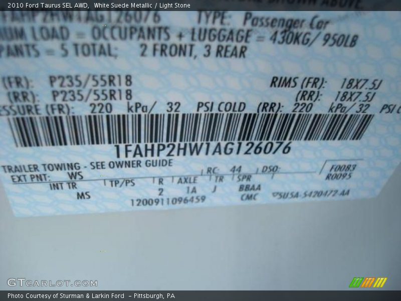 White Suede Metallic / Light Stone 2010 Ford Taurus SEL AWD