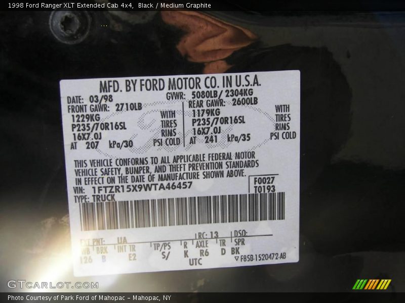 Black / Medium Graphite 1998 Ford Ranger XLT Extended Cab 4x4